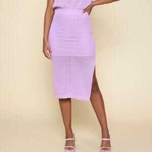 Skies are Blue Knit Side Slit Midi Skirt Lilac purple crochet pull on Size Small